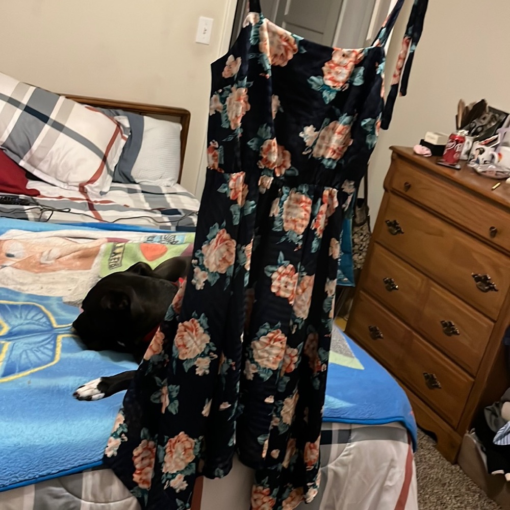 Dark Blue with flowers long dress for summer